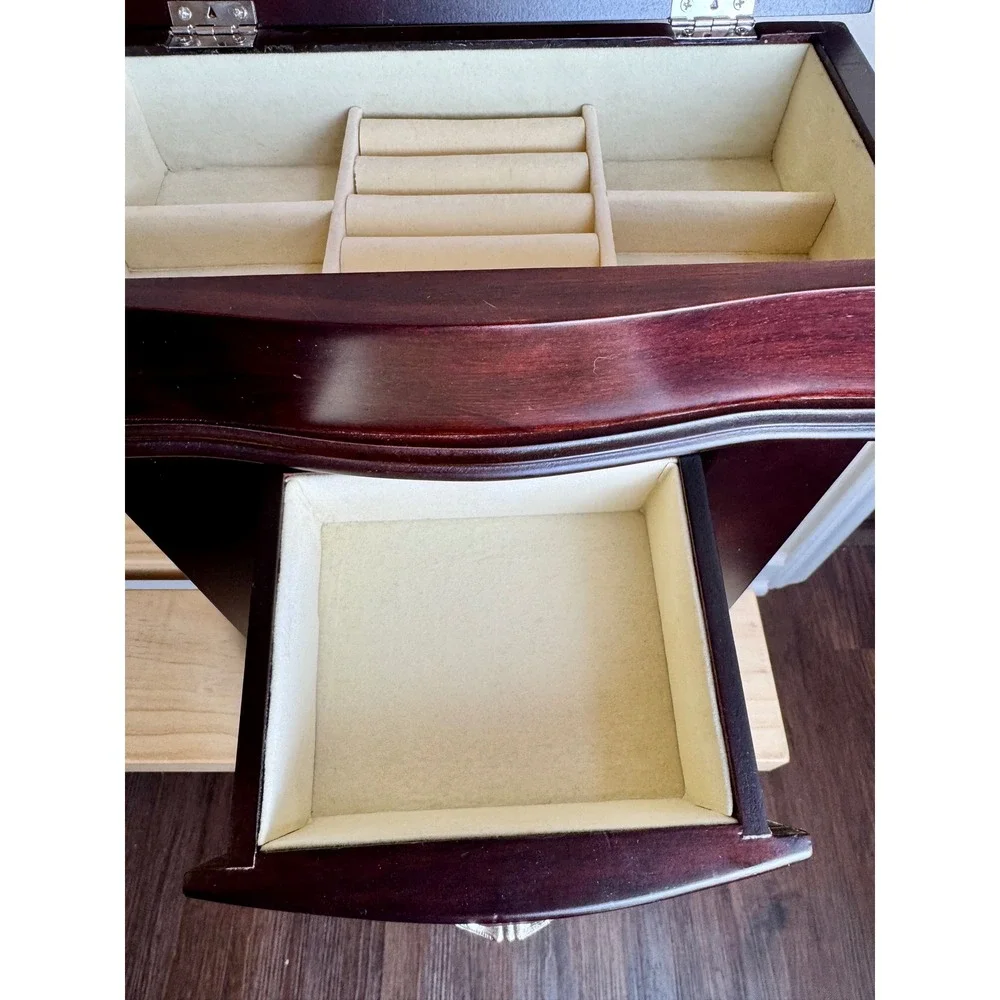 Vintage Wood Jewelry Box Romantic Whimsigoth Armoire‎ Tabletop Organizer